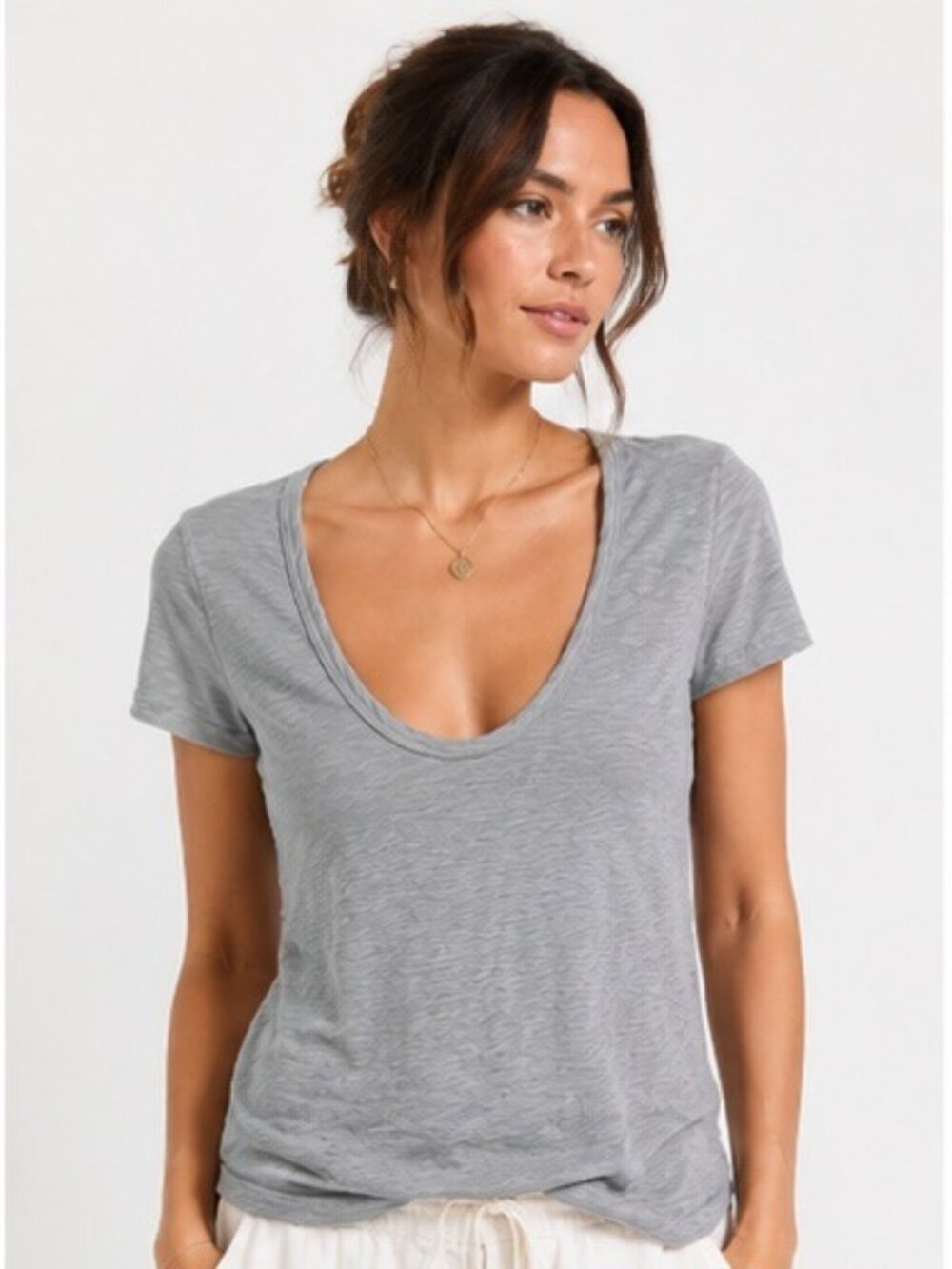 James Perse Standard Gray Scoop Neck Tee Size 0 Soft Slub Cotton T-Shirt